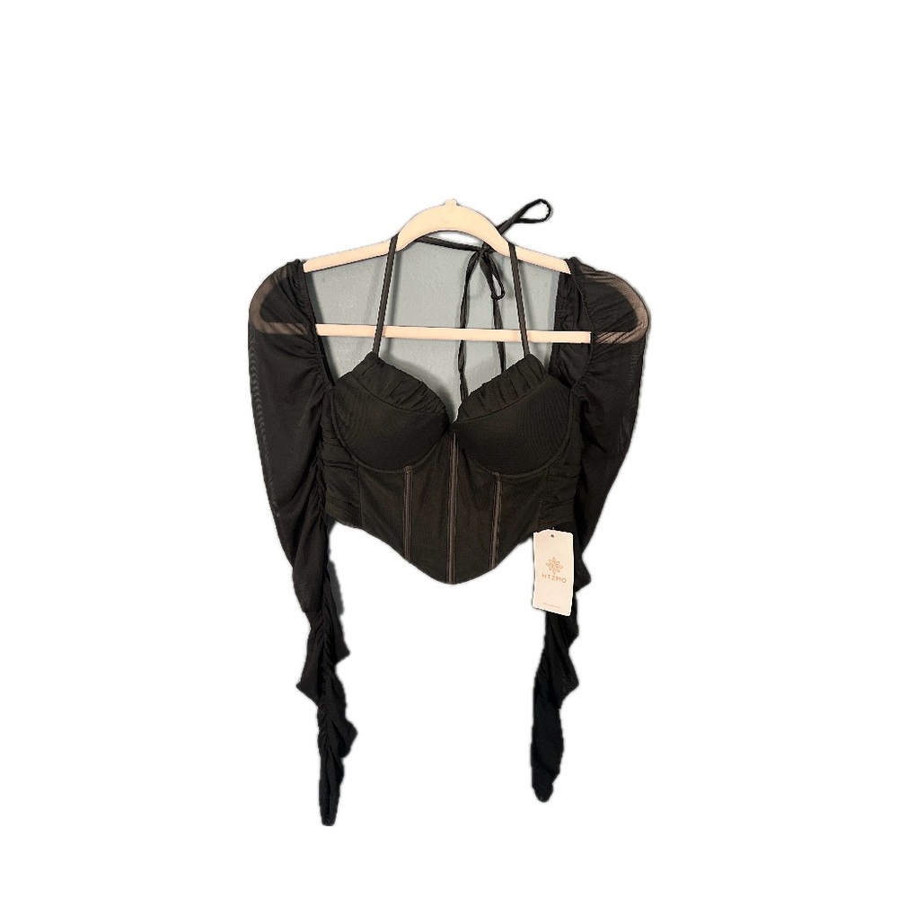 Black corset with mesh sleeves